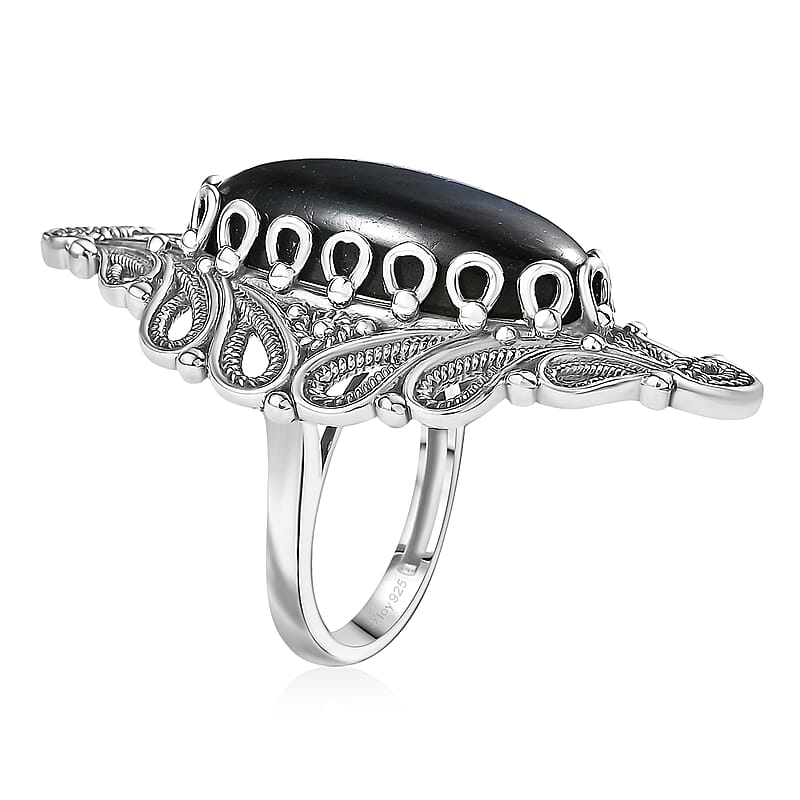 D'Joy Indian Artisan Crafted AAA Malagasy Labradorite Ring in Black Oxidised Sterling Silver 15.70 ctw (Size 6.0)