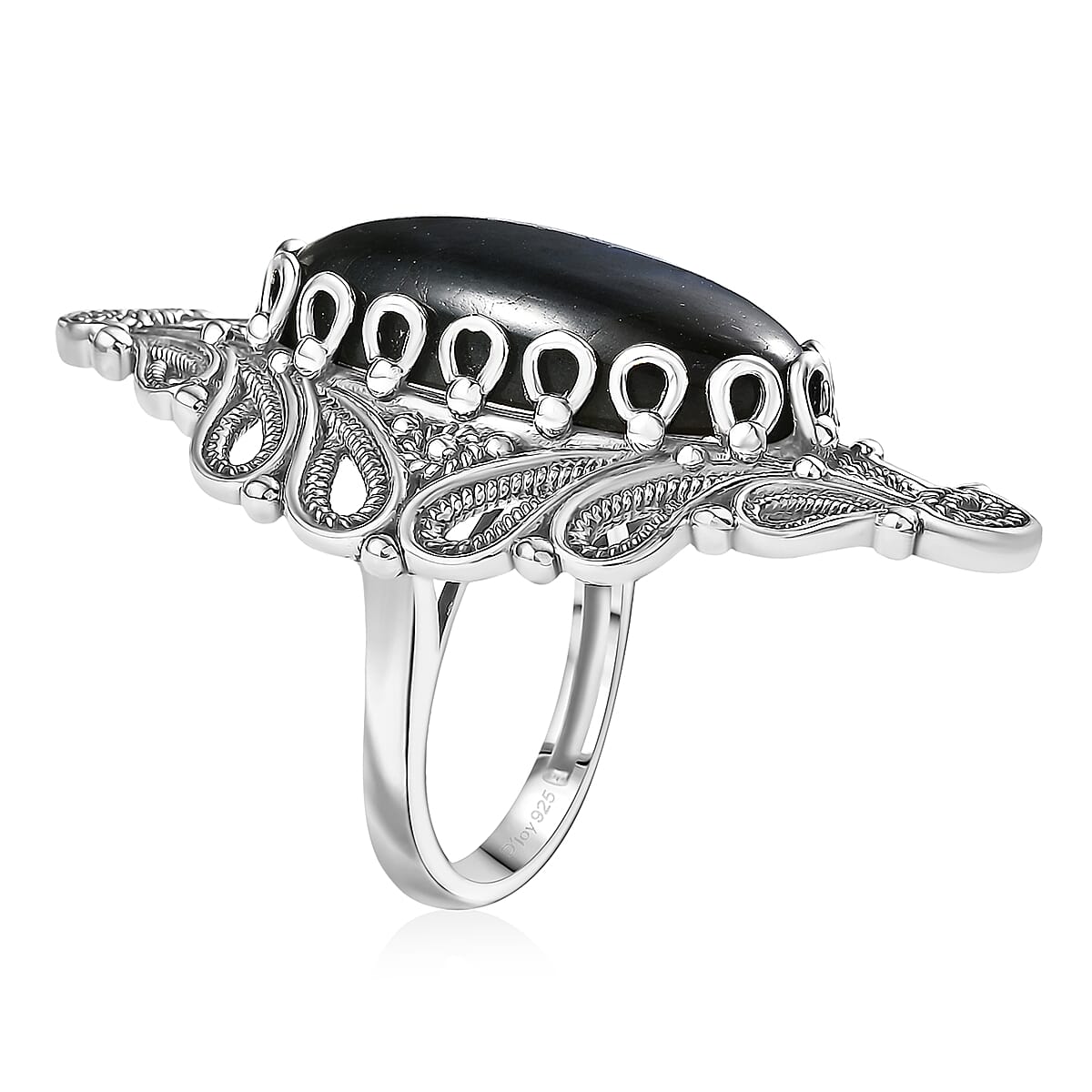 Doorbuster D'Joy Indian Artisan Crafted AAA Malagasy Labradorite 15.70 ctw Ring in Black Oxidised Sterling Silver (Size 7.0) image number 3