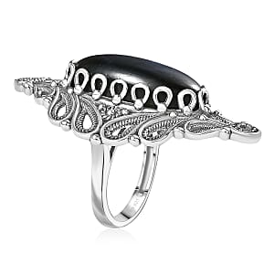 Doorbuster D'Joy Indian Artisan Crafted AAA Malagasy Labradorite 15.70 ctw Ring in Black Oxidised Sterling Silver (Size 7.0)
