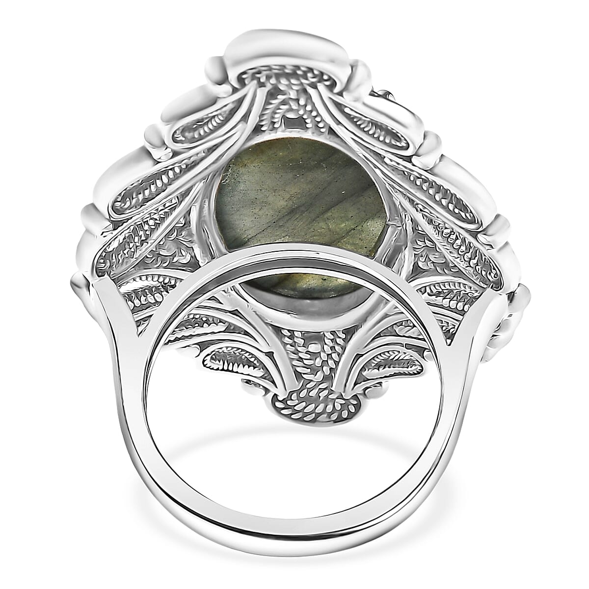 Doorbuster D'Joy Indian Artisan Crafted AAA Malagasy Labradorite 15.70 ctw Ring in Black Oxidised Sterling Silver (Size 7.0) image number 4