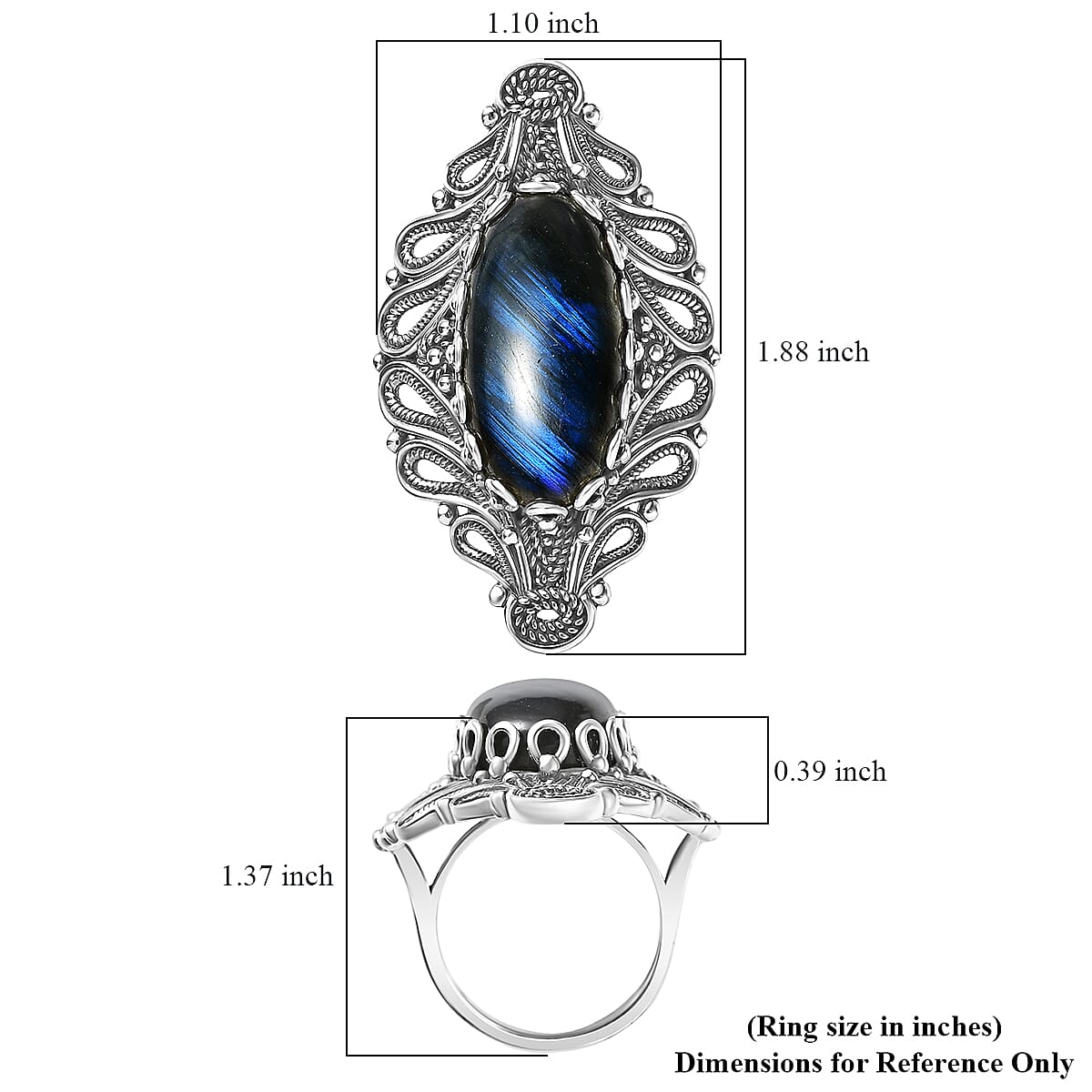 Doorbuster D'Joy Indian Artisan Crafted AAA Malagasy Labradorite 15.70 ctw Ring in Black Oxidised Sterling Silver (Size 7.0) image number 5