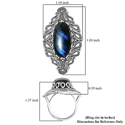 D'Joy Indian Artisan Crafted AAA Malagasy Labradorite Ring in Black Oxidised Sterling Silver 15.70 ctw (Size 8.0)