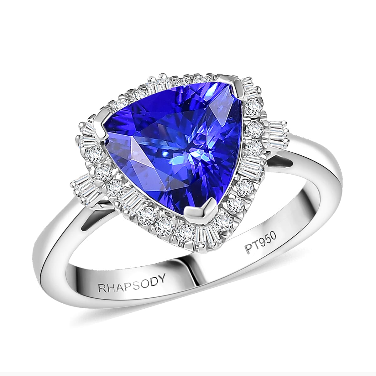  Certified & Appraised Rhapsody AAAA Tanzanite and Diamond E-F VS 3.04 ctw Ring in 950 Platinum (Size 10.0) 6.40 Grams image number 0