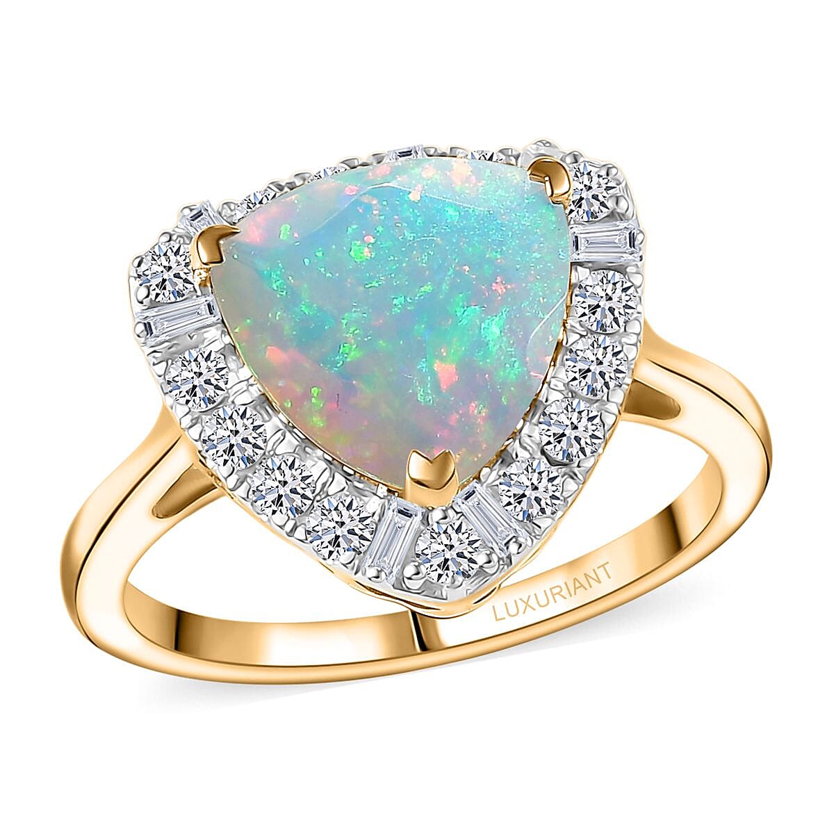 Doorbuster Certified & Appraised AAA Ethiopian Welo Opal and Luxuriant Diamond G-H SI 2.50 ctw Ring in 10K Yellow Gold (Size 10.0) image number 0