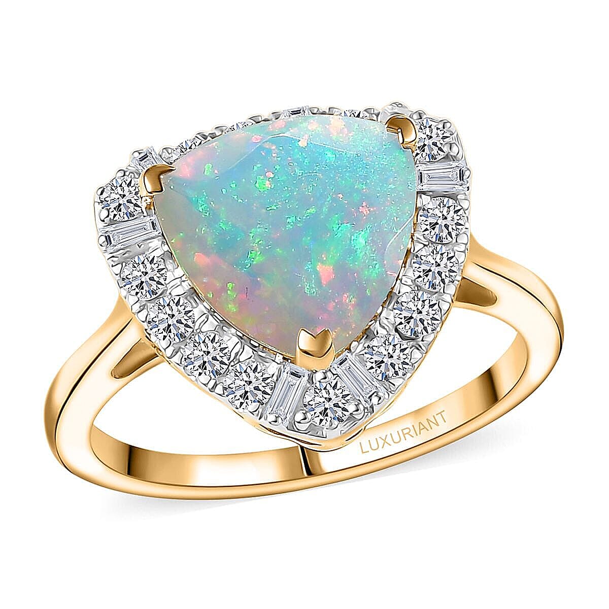Doorbuster Certified & Appraised 10K Yellow Gold AAA Ethiopian Welo Opal, Luxuriant Diamond (G-H, SI) Ring (Size 5.0) 2.50 ctw image number 0