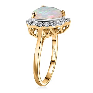 Doorbuster Certified & Appraised 10K Yellow Gold AAA Ethiopian Welo Opal, Luxuriant Diamond (G-H, SI) Ring (Size 5.0) 2.50 ctw