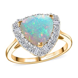 Doorbuster Certified & Appraised AAA Ethiopian Welo Opal and Luxuriant Diamond G-H SI 2.50 ctw Ring in 10K Yellow Gold (Size 7.0)