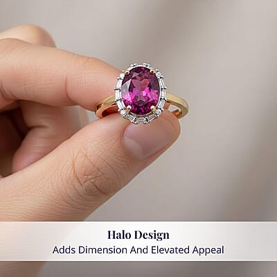  Certified & Appraised AAA Radiant Ember Garnet and G-H I2 Diamond 2.50 ctw Classic Halo Ring in 10K Yellow Gold (Size 10.0)
