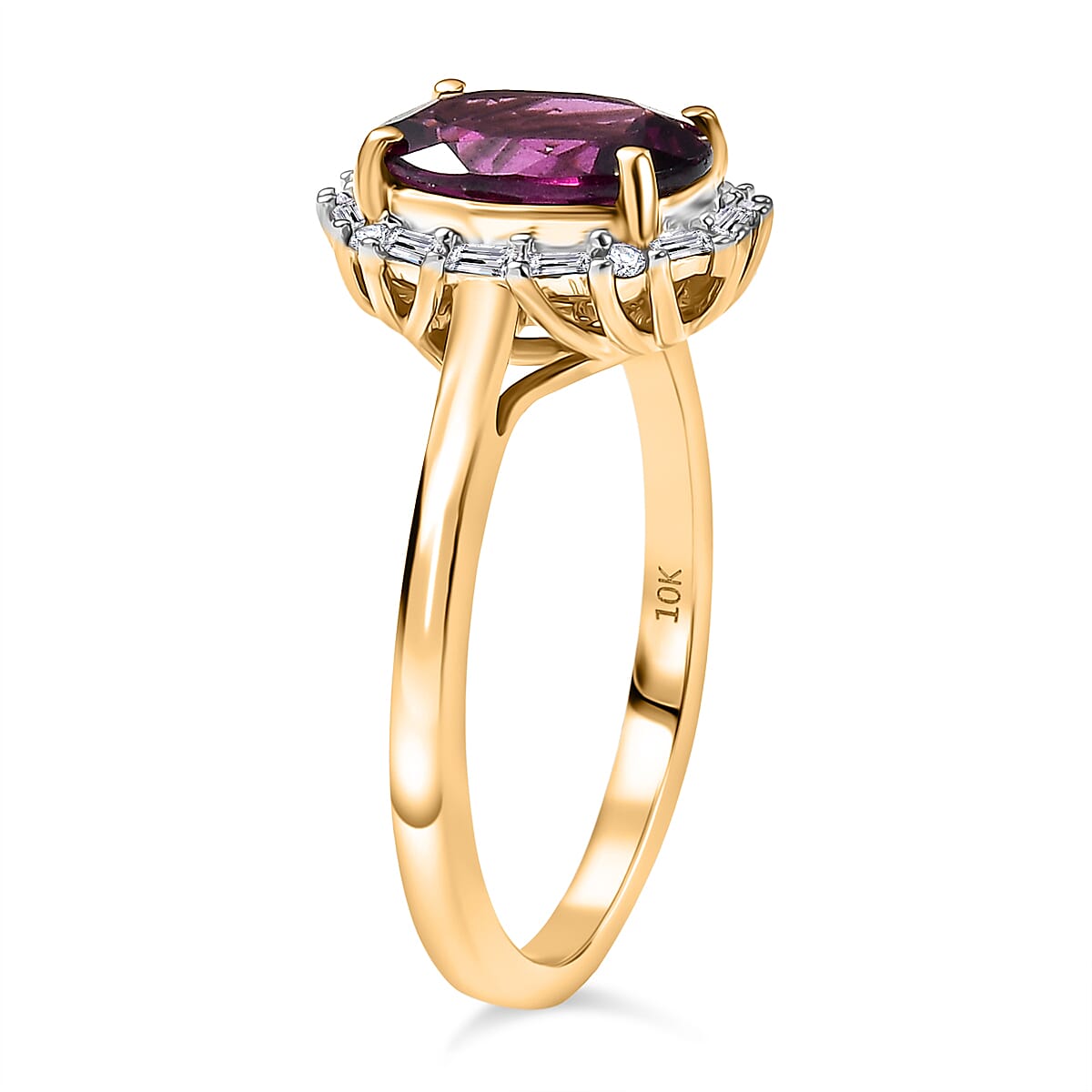 Doorbuster Certified & Appraised Luxoro AAA Radiant Ember Garnet and G-H I2 Diamond 2.50 ctw Classic Halo Ring in 10K Yellow Gold (Size 6.0) image number 3
