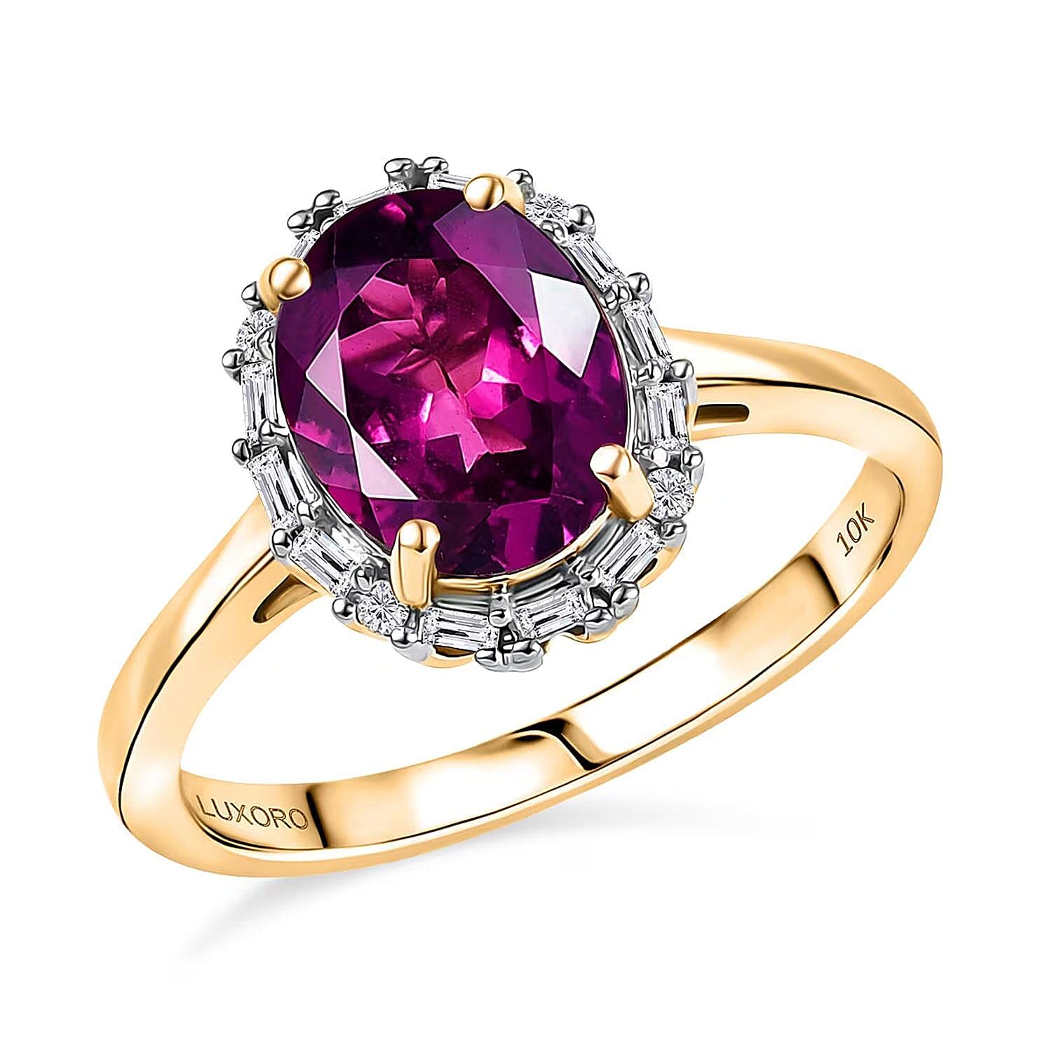 Certified & Appraised AAA Radiant Ember Garnet and G-H I2 Diamond 2.50 ctw Classic Halo Ring in 10K Yellow Gold (Size 10.0)