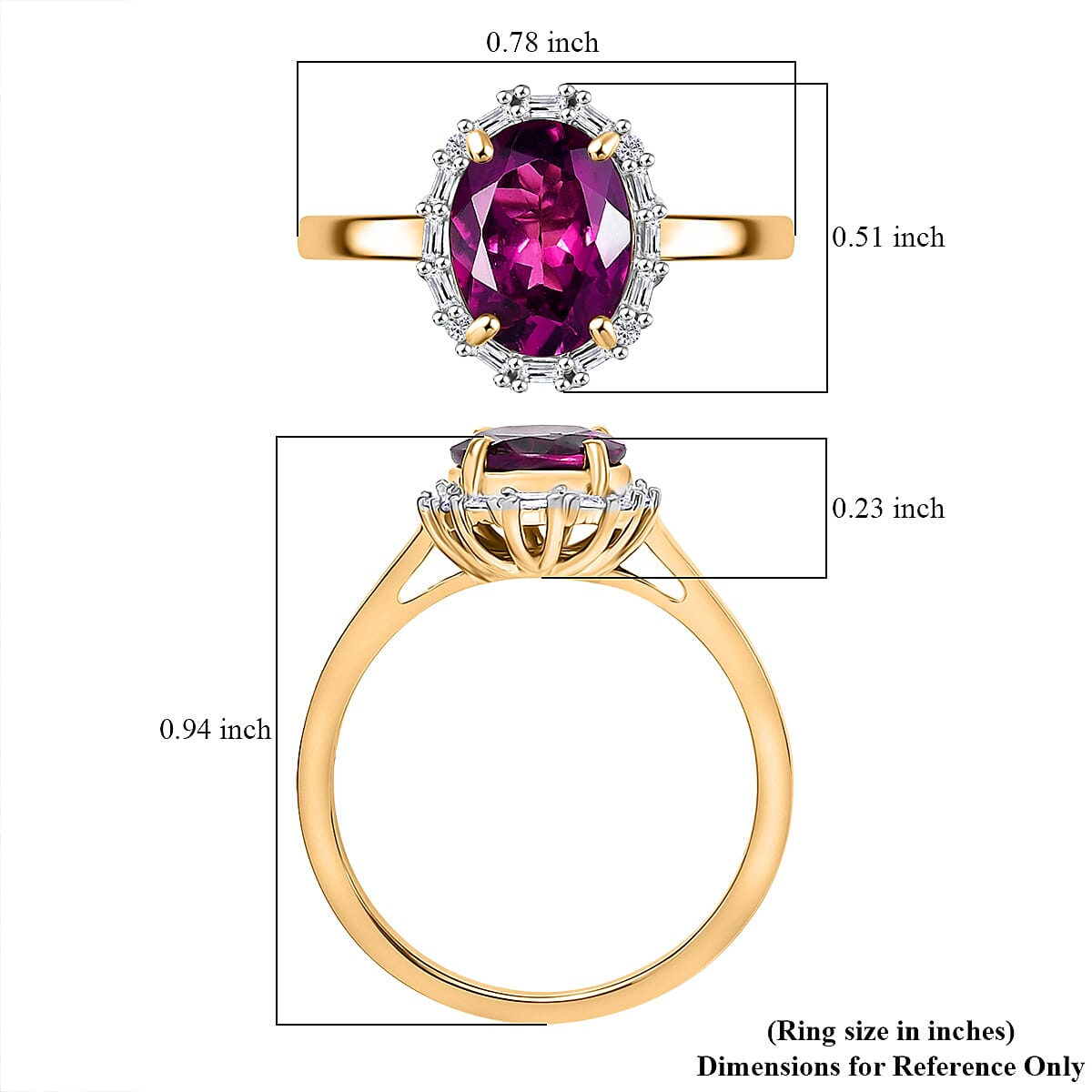 Doorbuster Certified & Appraised Luxoro AAA Radiant Ember Garnet and G-H I2 Diamond 2.50 ctw Classic Halo Ring in 10K Yellow Gold (Size 7.0) image number 5