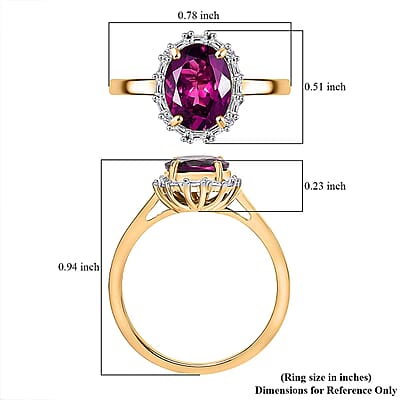 Certified & Appraised Luxoro AAA Radiant Ember Garnet and Diamond G-H I2 2.50 ctw Classic Halo Ring in 10K Yellow Gold (Size 8.0)