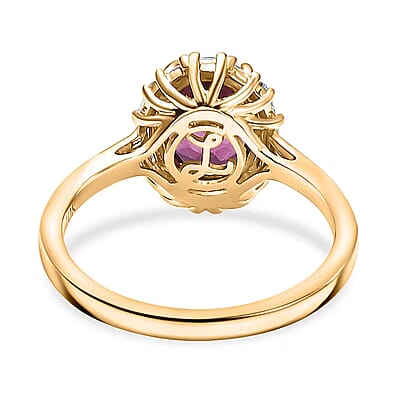 Certified & Appraised Luxoro AAA Radiant Ember Garnet and Diamond G-H I2 2.50 ctw Classic Halo Ring in 10K Yellow Gold (Size 8.0)