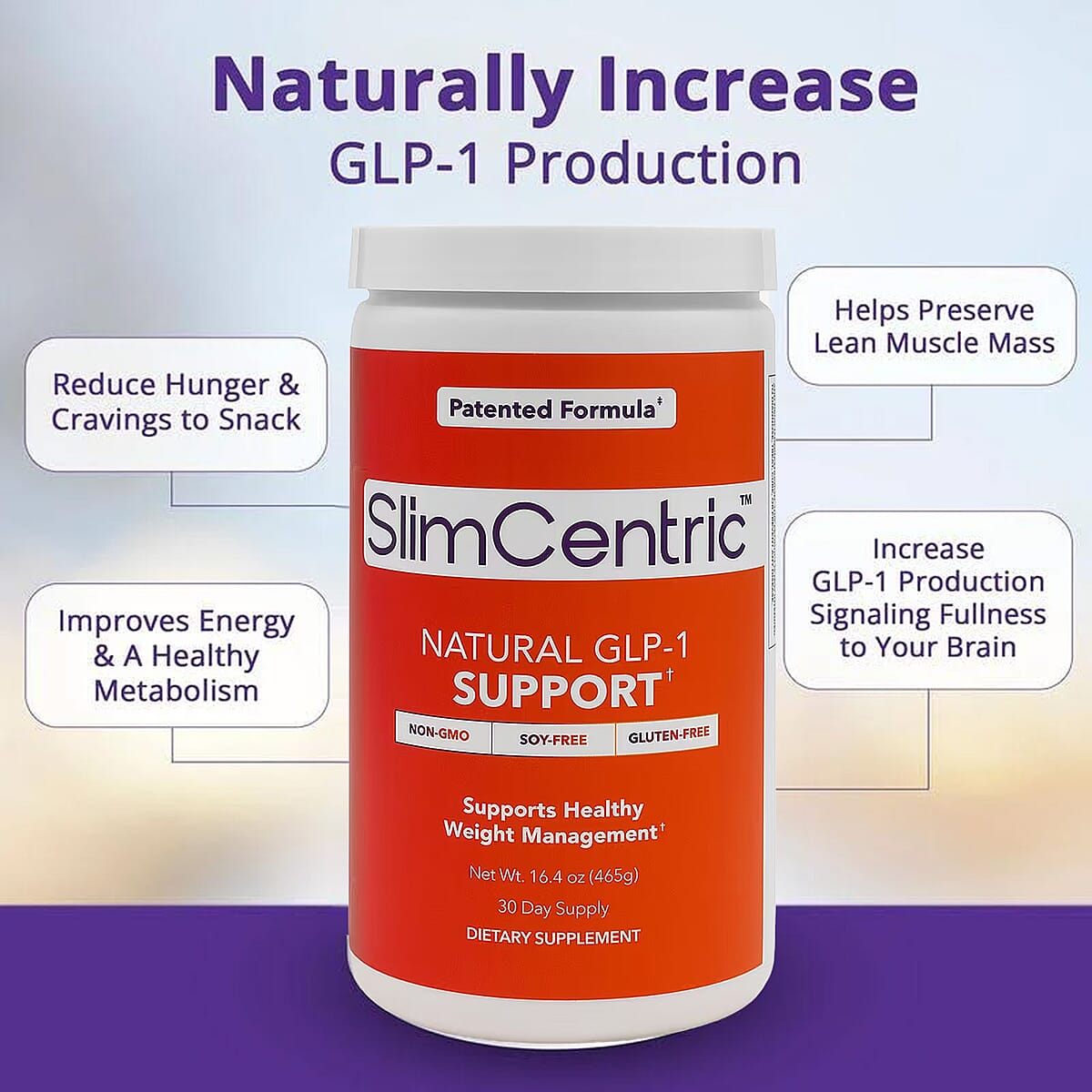 SlimCentric Natural GLP-1 Support Healthy Weight Management Dietary Supplement (16.4oz, 30 Day Supply) image number 1