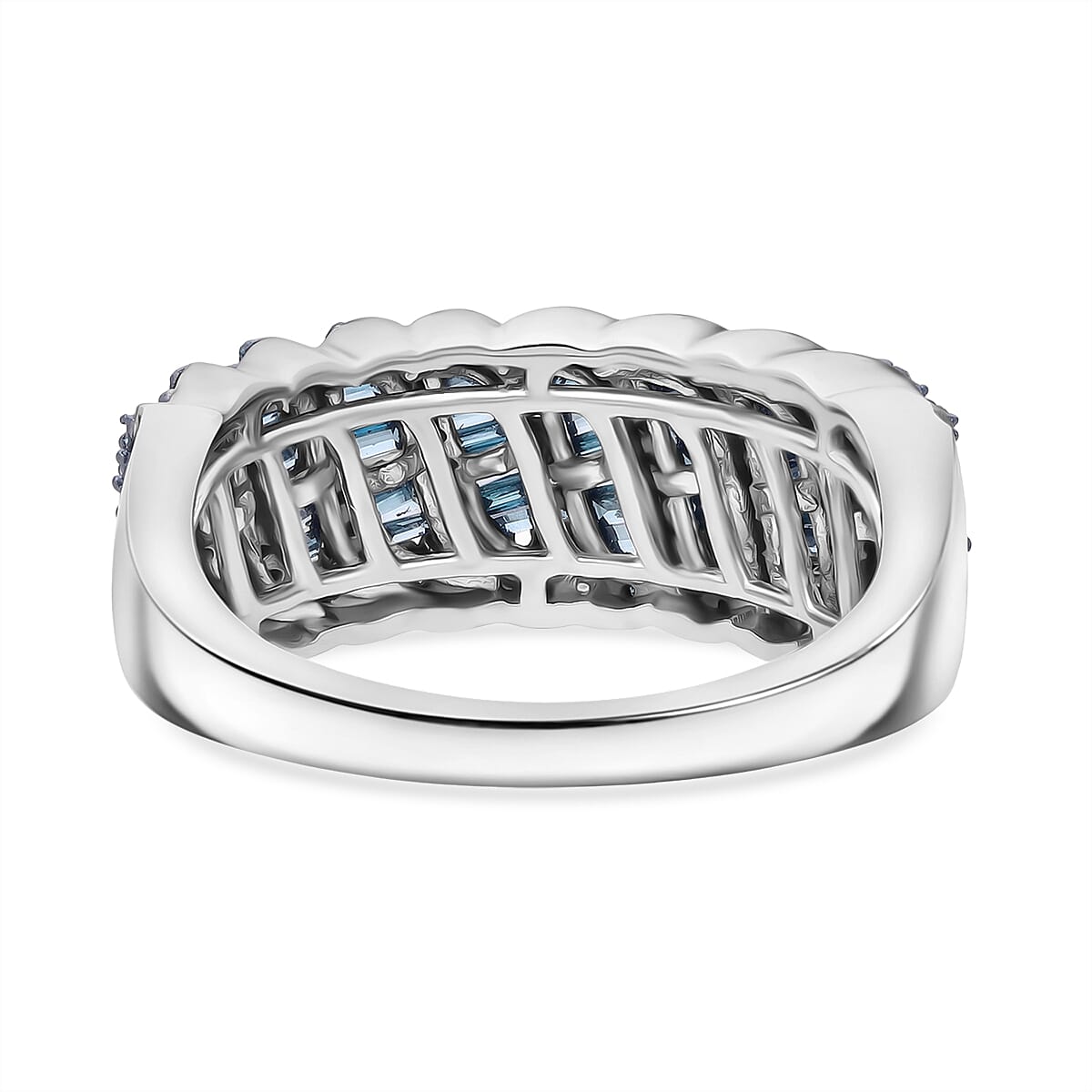 D'Joy Blue Diamond 1.00 ctw Wave Ring in Rhodium Over Sterling Silver (Size 10.0) image number 4