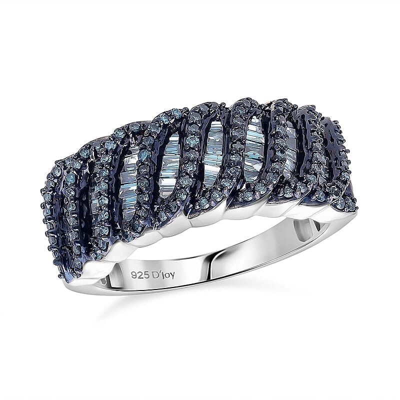 D'Joy Blue Diamond Ring in Rhodium Over Sterling Silver 1.00 ctw (Size 11.0)