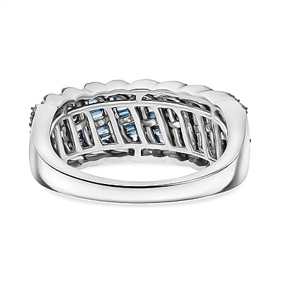 D'Joy Blue Diamond Ring in Rhodium Over Sterling Silver 1.00 ctw (Size 11.0)