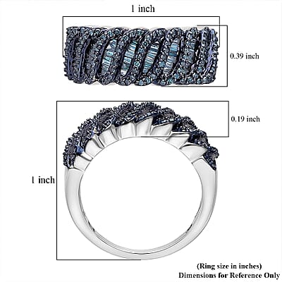 D'Joy Blue Diamond Ring in Rhodium Over Sterling Silver 1.00 ctw (Size 11.0)