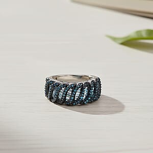 D'Joy Blue Diamond Ring in Rhodium Over Sterling Silver 1.00 ctw (Size 5.0)