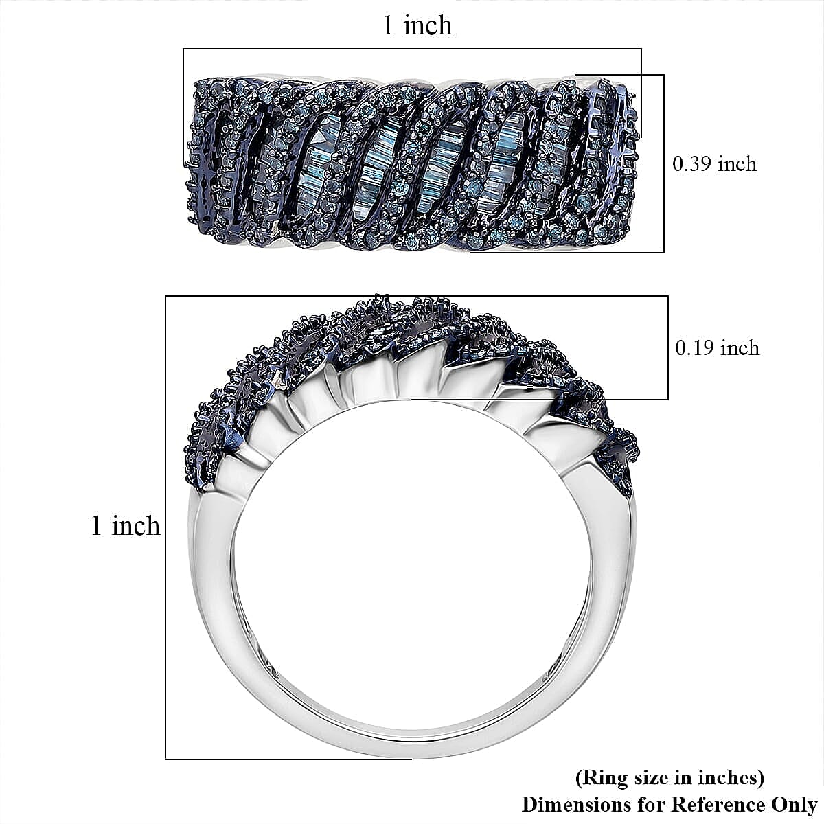 D'Joy Blue Diamond Ring in Rhodium Over Sterling Silver 1.00 ctw (Size 5.0) image number 5