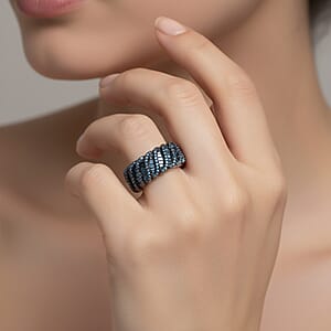 D'Joy Blue Diamond 1.00 ctw Wave Ring in Rhodium Over Sterling Silver (Size 6.0)