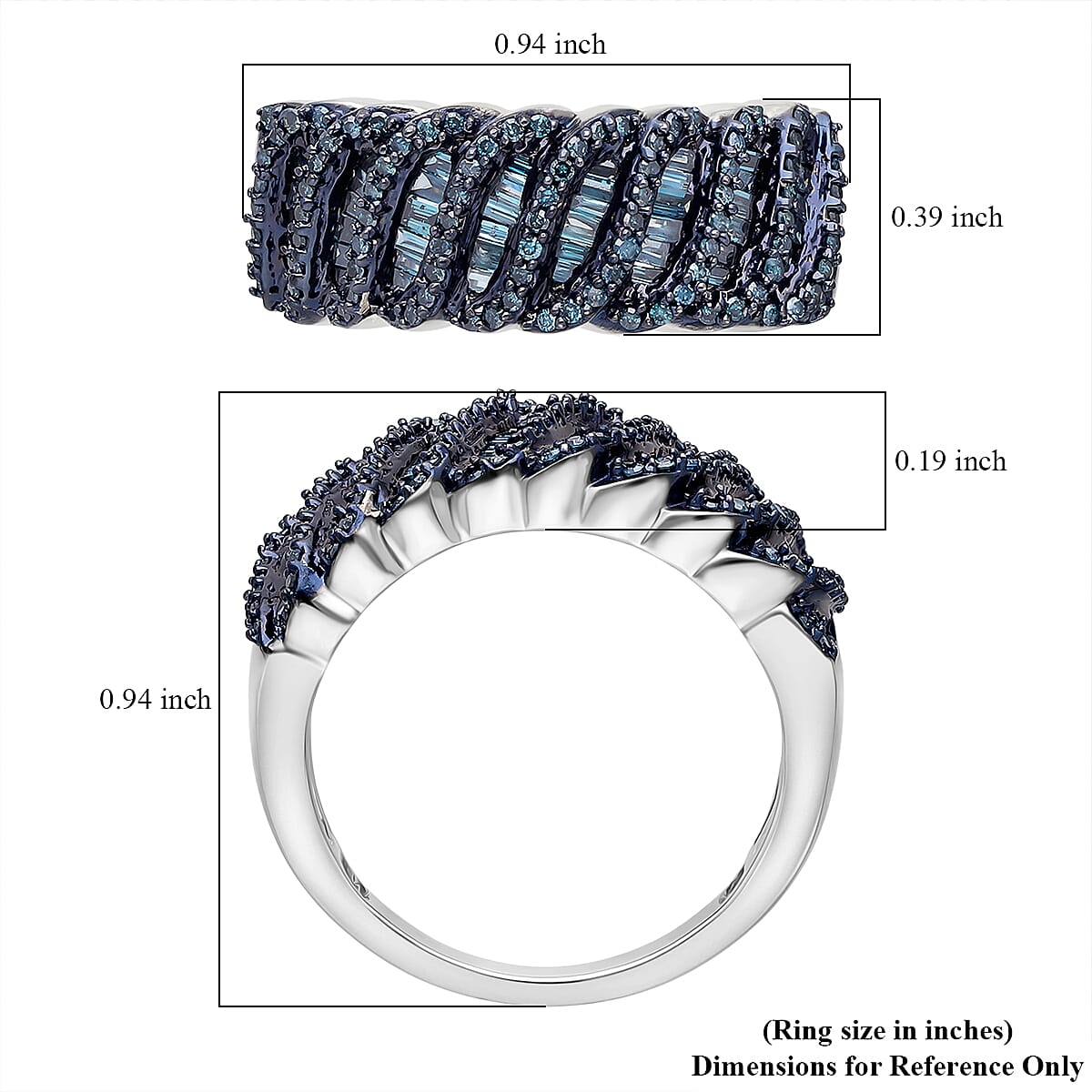 D'Joy Blue Diamond 1.00 ctw Wave Ring in Rhodium Over Sterling Silver (Size 6.0) image number 5