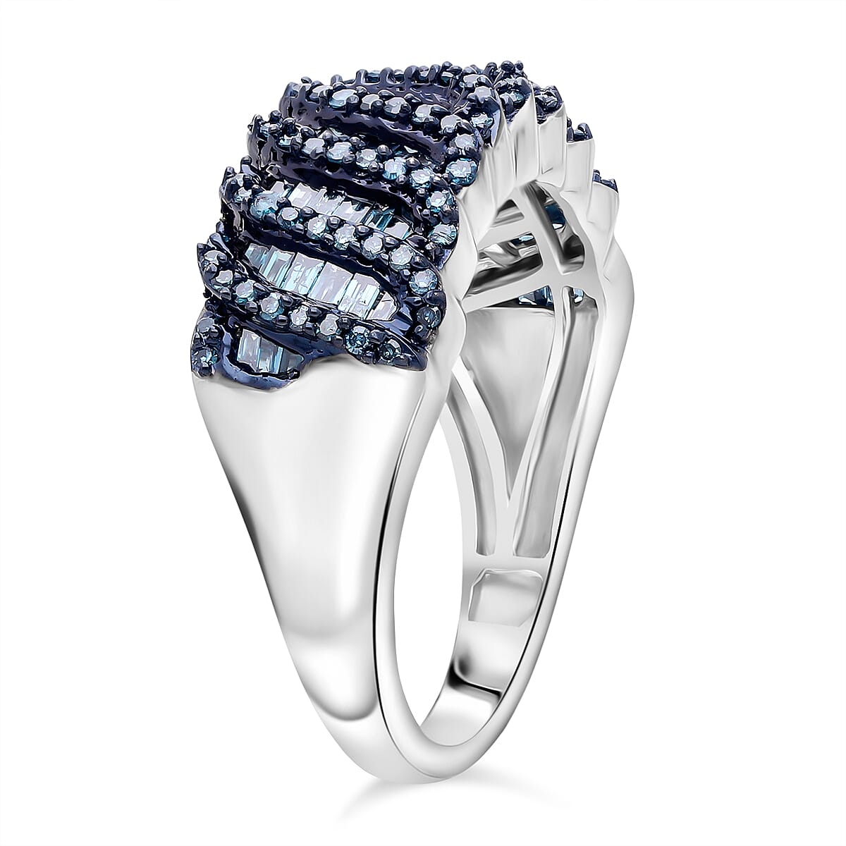 D'Joy Blue Diamond 1.00 ctw Wave Ring in Rhodium Over Sterling Silver (Size 7.0) image number 3