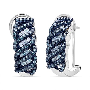 D'Joy Blue Diamond 1.00 ctw Eternal Weave Earrings in Rhodium Over Sterling Silver 