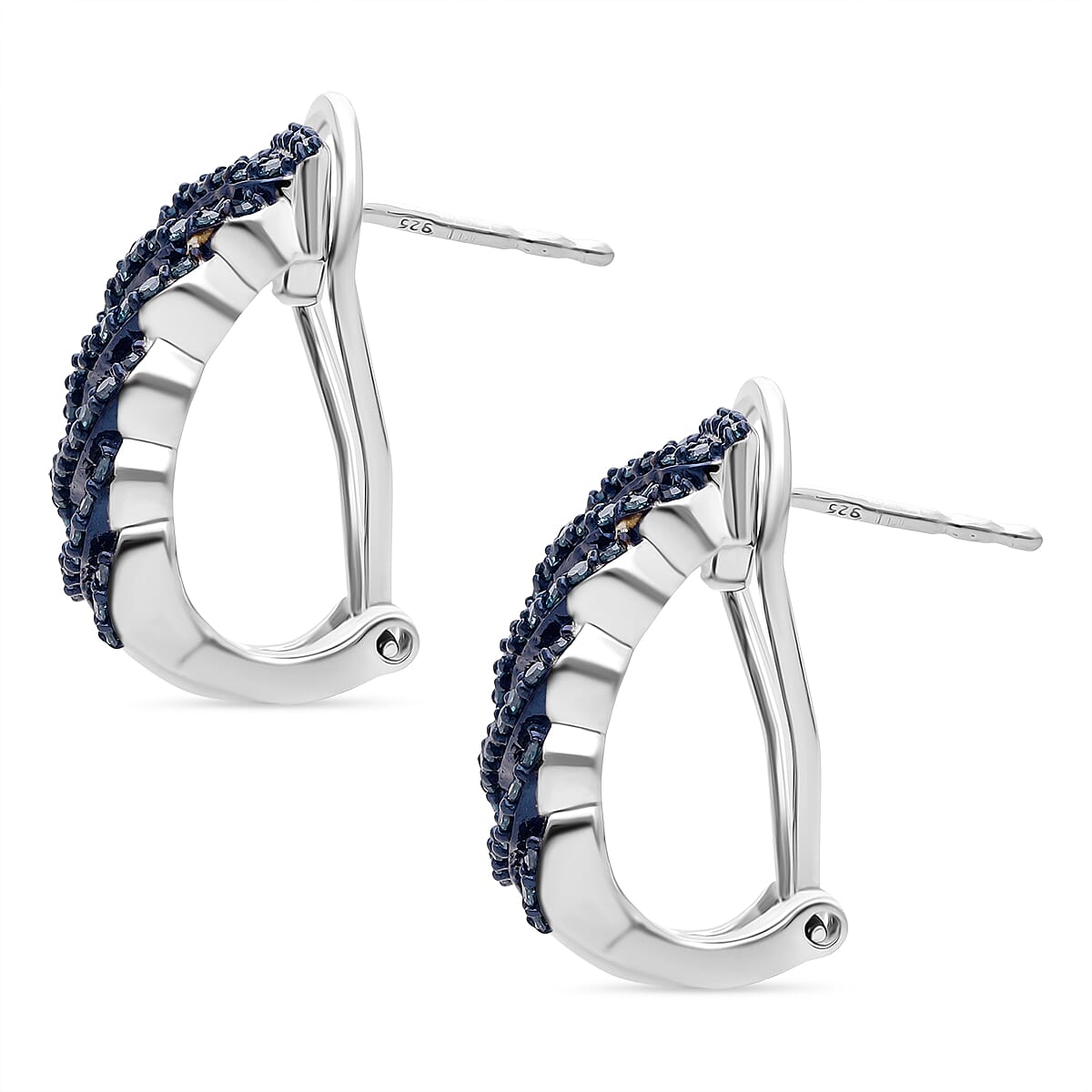 D'Joy Blue Diamond 1.00 ctw Eternal Weave Earrings in Rhodium Over Sterling Silver  image number 3
