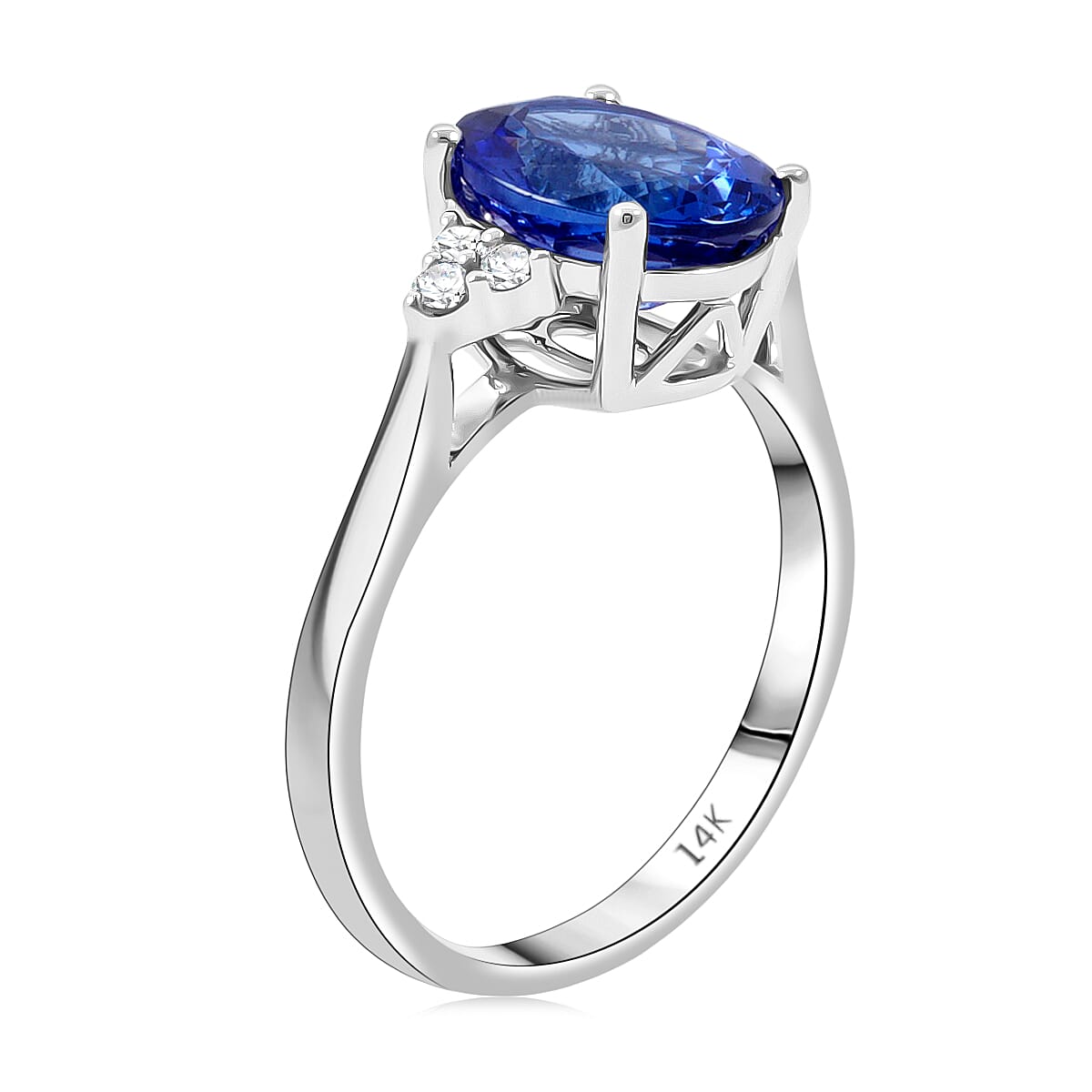 Certified & Appraised Luxoro AAA Tanzanite and I2 Diamond 3.00 ctw Ring in 14K White Gold (Size 10.0) image number 3