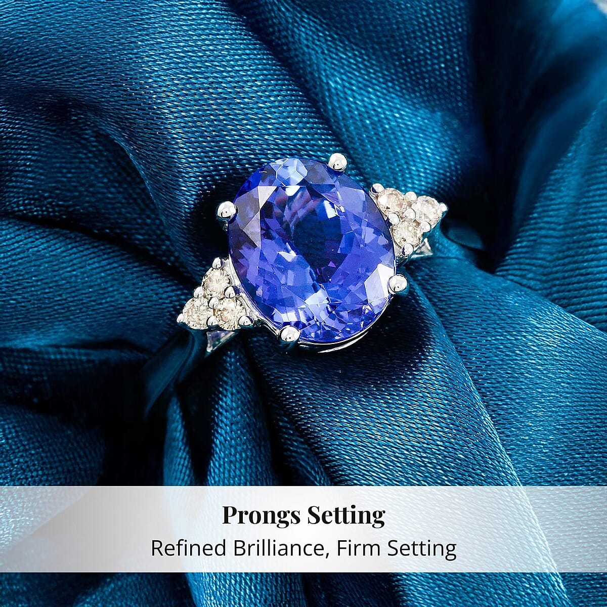 Certified & Appraised Luxoro AAA Tanzanite and I2 Diamond 3.00 ctw Ring in 14K White Gold (Size 6.0) image number 3