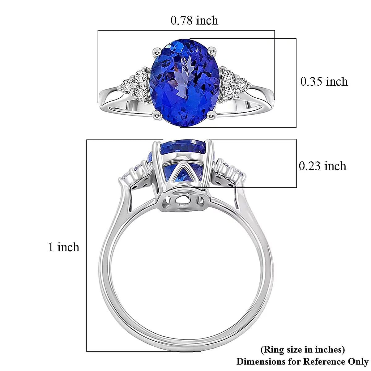 Certified & Appraised Luxoro AAA Tanzanite and I2 Diamond 3.00 ctw Ring in 14K White Gold (Size 6.0) image number 5