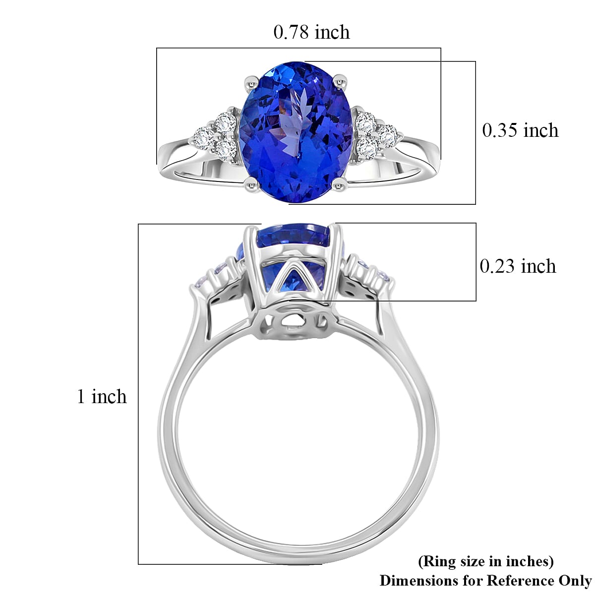 Certified & Appraised Luxoro AAA Tanzanite and I2 Diamond 3.00 ctw Ring in 14K White Gold (Size 7.0) image number 5
