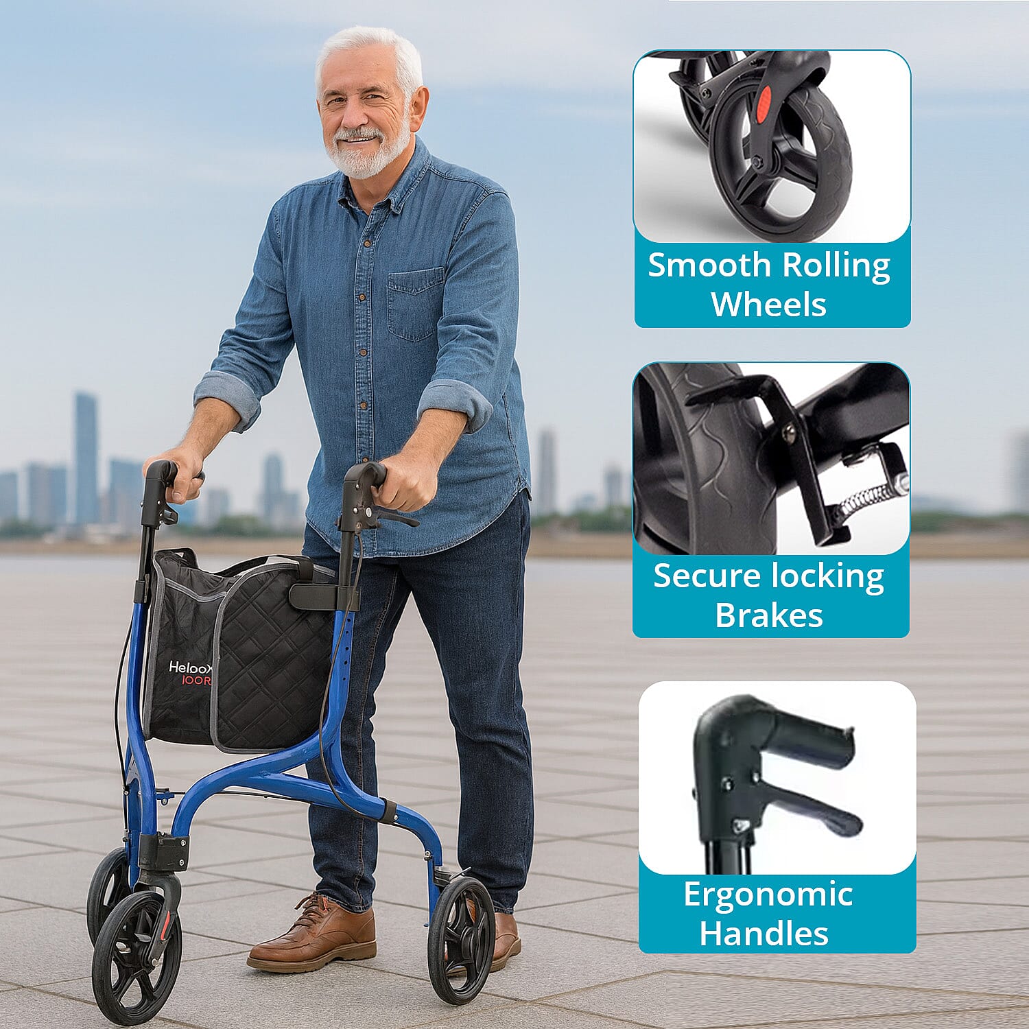Closeout Helios 3 Wheel Walker -Blue