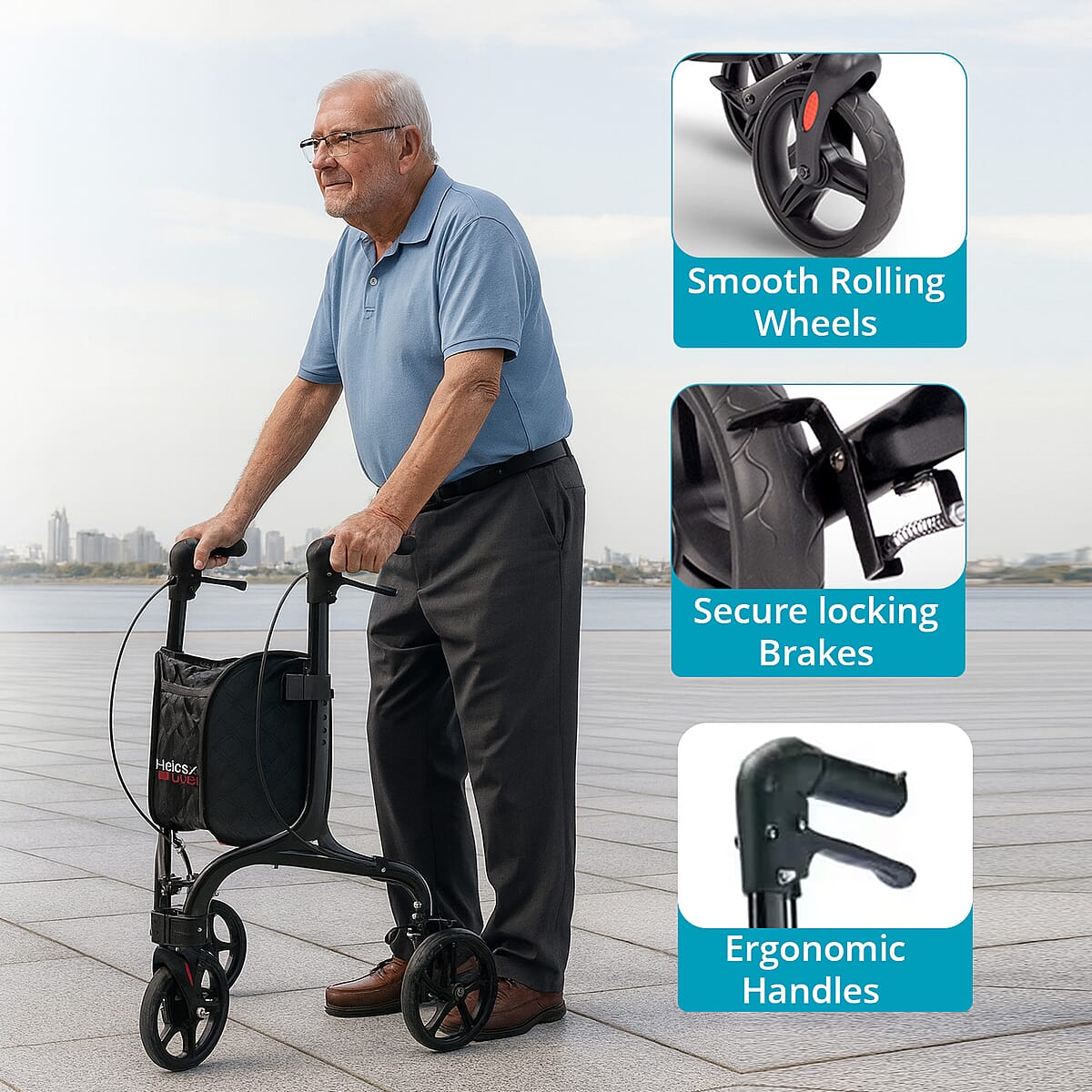 Closeout Helios 3 Wheel Walker -Black image number 3