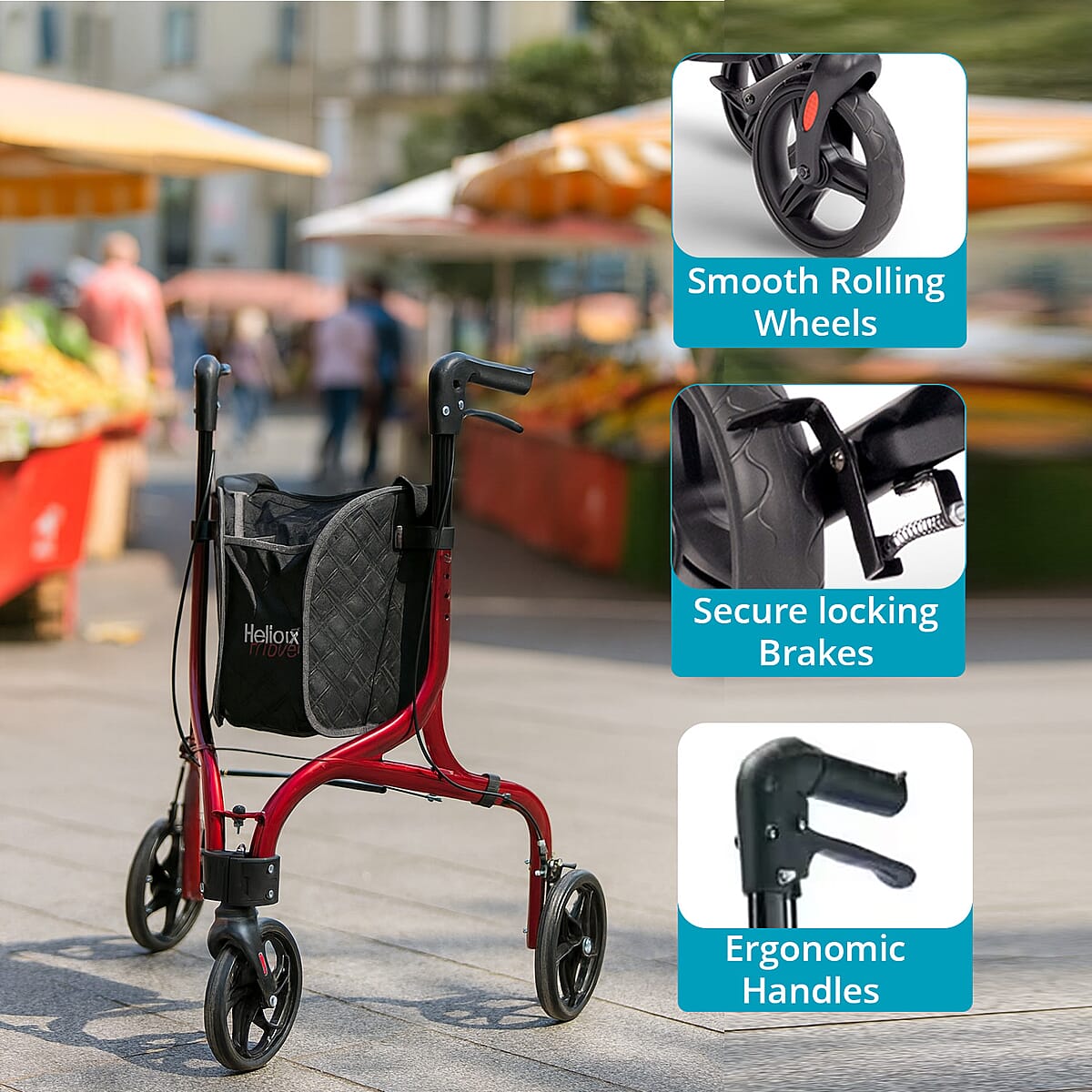 Closeout Helios 3 Wheel Walker -Red image number 3