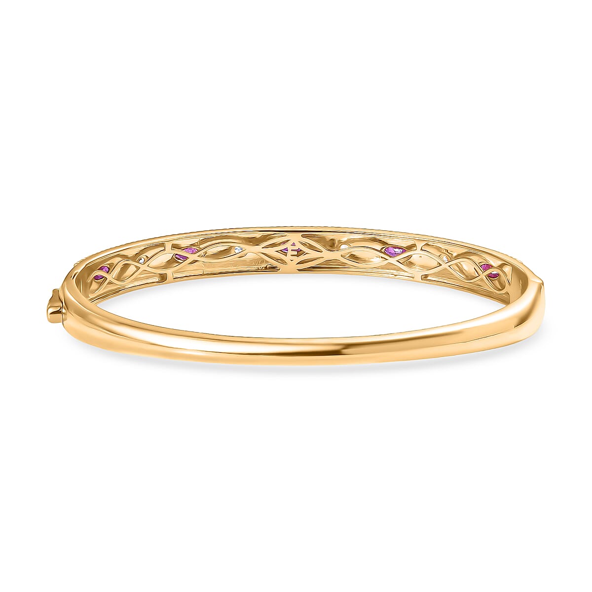 EverTrue African Ruby (FF) and White Zircon 1.30 ctw Bangle Bracelet in 18K YG Plated (7.50 In) image number 4