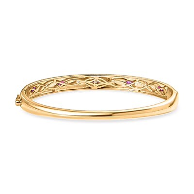 EverTrue African Ruby (FF) and White Zircon 1.30 ctw Bangle Bracelet in 18K YG Plated (7.50 In)