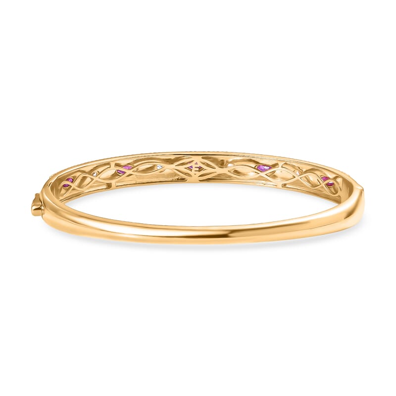 EverTrue African Ruby (FF) and White Zircon 1.30 ctw Bangle Bracelet in 18K YG Plated (7.50 In)