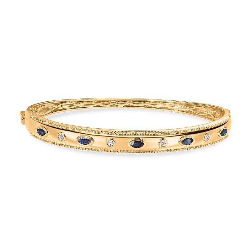 EverTrue Masoala Sapphire (D) and White Zircon 1.20 ctw Bangle Bracelet in 18K YG Plated