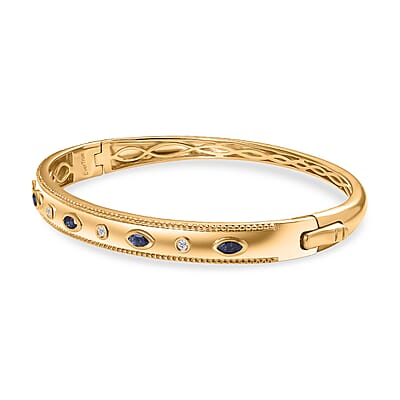 EverTrue Masoala Sapphire (D) and White Zircon 1.20 ctw Bangle Bracelet in 18K YG Plated