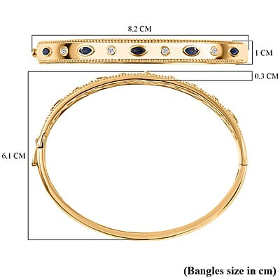 EverTrue Masoala Sapphire (D) and White Zircon 1.20 ctw Bangle Bracelet in 18K YG Plated
