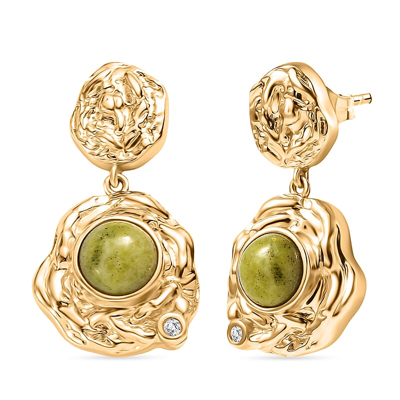 EverTrue Connemara Marble and White Zircon 4.50 ctw Earrings in 18K YG Plated with ION Plated YG Stainless Steel