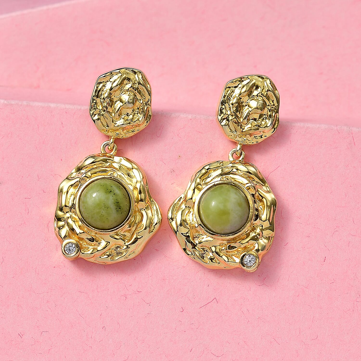 EverTrue Connemara Marble and White Zircon 4.50 ctw Earrings in 18K YG Plated with ION Plated YG Stainless Steel