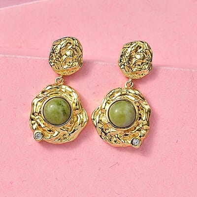 EverTrue Connemara Marble and White Zircon 4.50 ctw Earrings in 18K YG Plated with ION Plated YG Stainless Steel