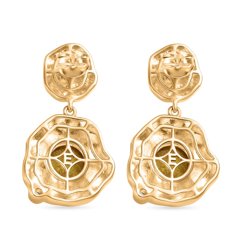 EverTrue Connemara Marble and White Zircon 4.50 ctw Earrings in 18K YG Plated with ION Plated YG Stainless Steel