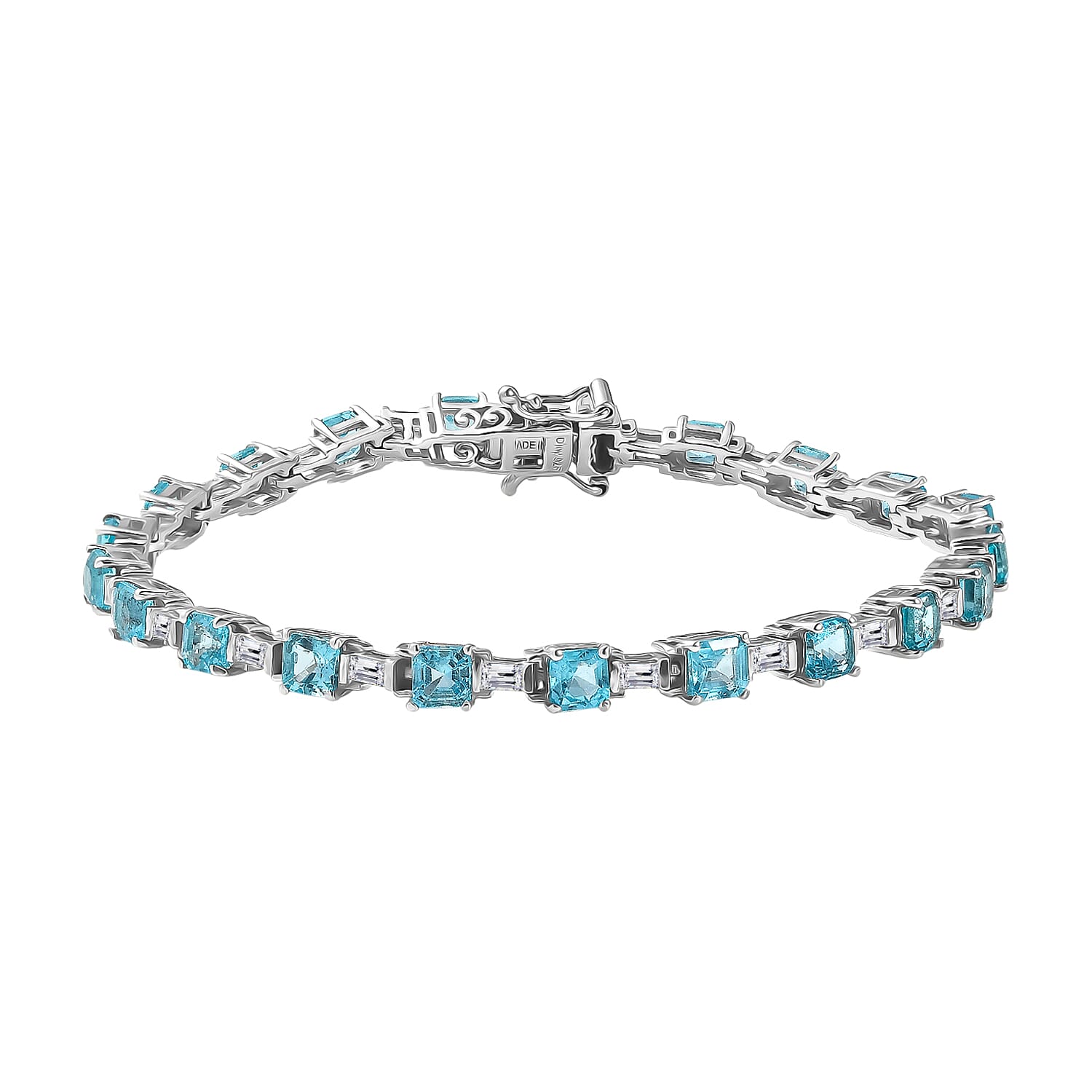D'Joy Apatite, Moissanite Bracelet in Rhodium Over Sterling Silver (6.50 In) 7.90 ctw
