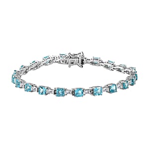 D'Joy Asscher Cut Apatite and Moissanite 7.90 ctw Linear Architecture Bracelet in Rhodium Over Sterling Silver (7.25 In)