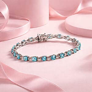 D'Joy Asscher Cut Apatite and Moissanite 7.90 ctw Linear Architecture Bracelet in Rhodium Over Sterling Silver (7.25 In)