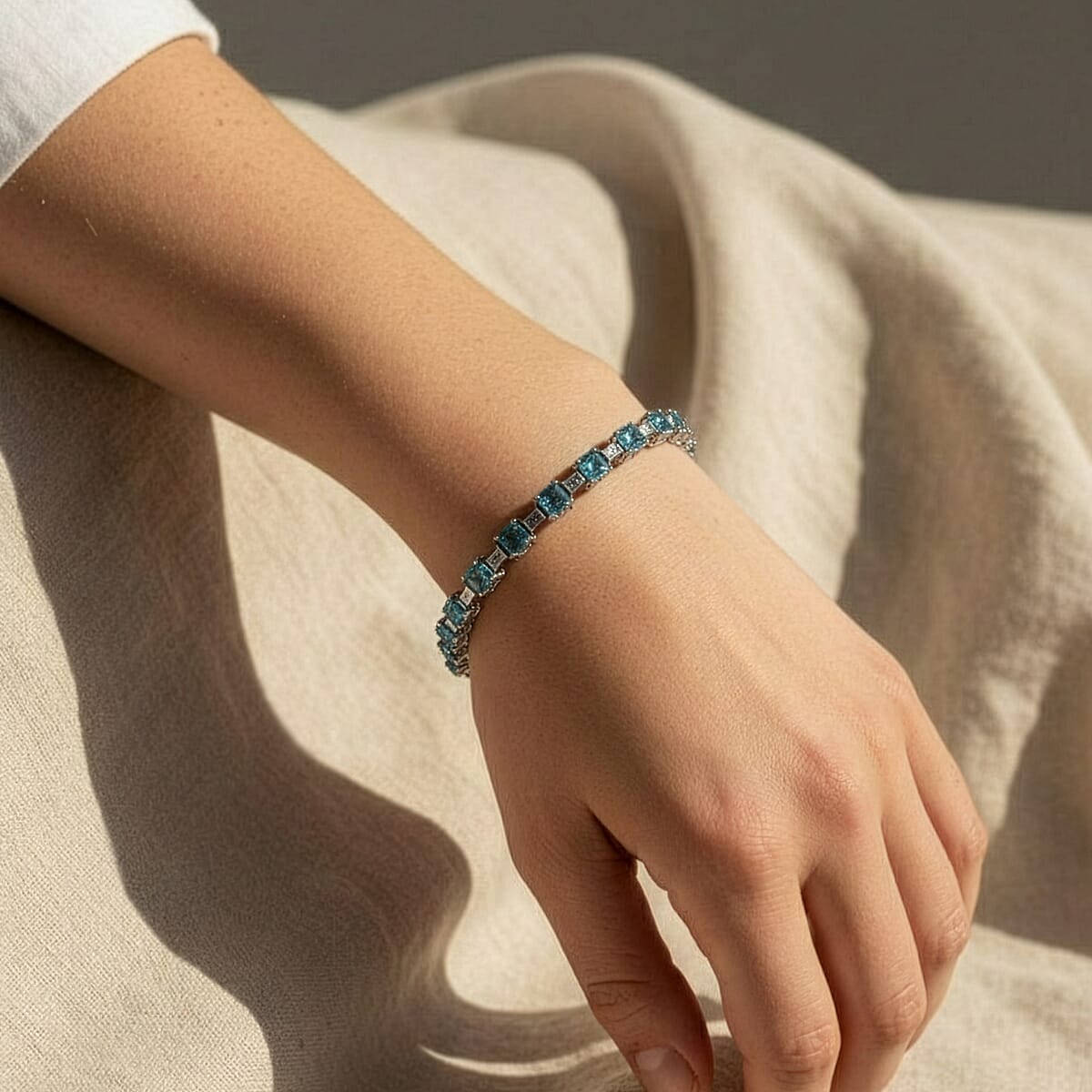 D'Joy Asscher Cut Apatite and Moissanite 7.90 ctw Linear Architecture Bracelet in Rhodium Over Sterling Silver (7.25 In) image number 2